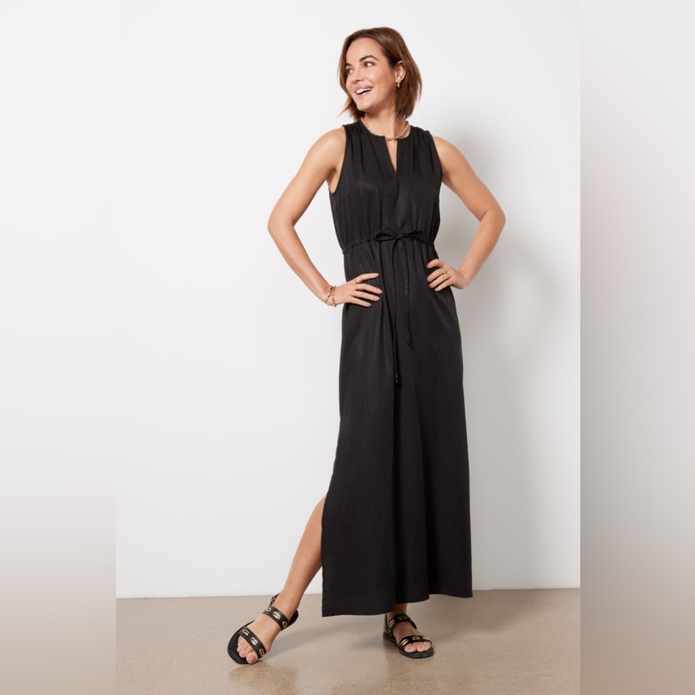 Emerson Fry Black‎ Tencel Grecian Keyhole Dress Lagenlook Minimalist Boho